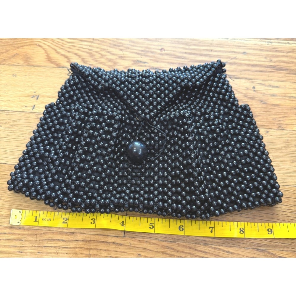 Vintage Black Beaded Clutch Evening Bag Envelope Toggle Closure Formal Purse